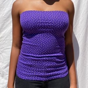 Purple and white polka dot tube top